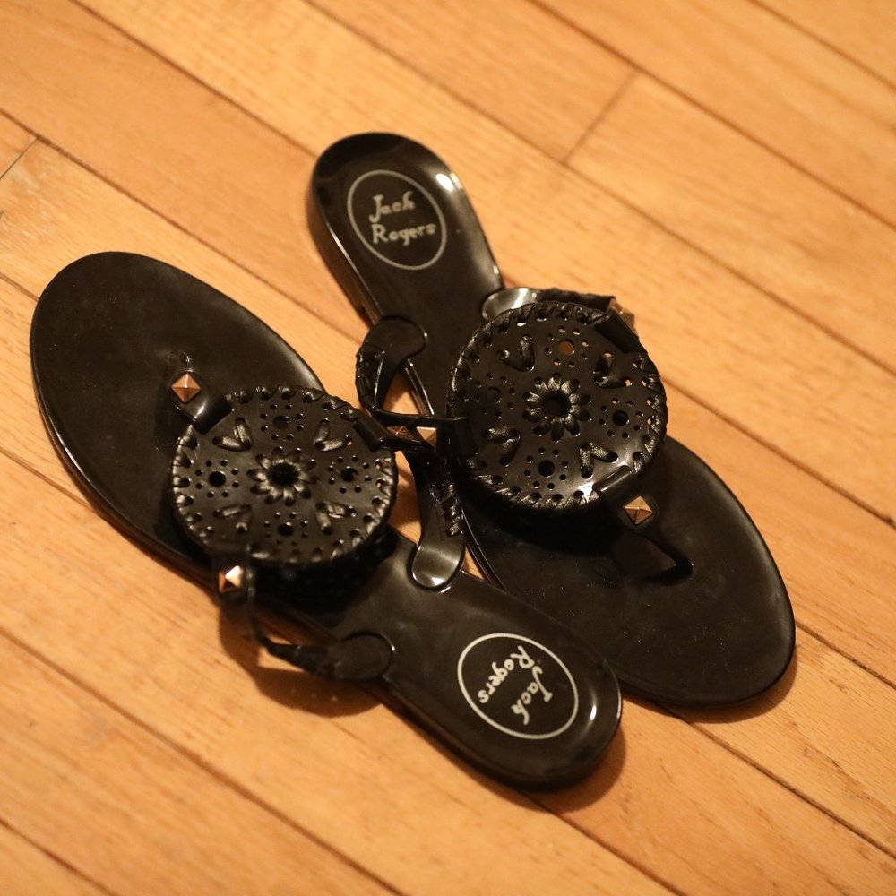 Jack Rogers Georgica black Jelly Thong Sandals, youth 4, women 5.5-6